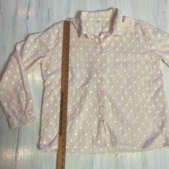 💚5 for $25 Copper Key Pastel Peach Sheer Textured Polka Dot Button Down Top XL - Picture 7 of 9